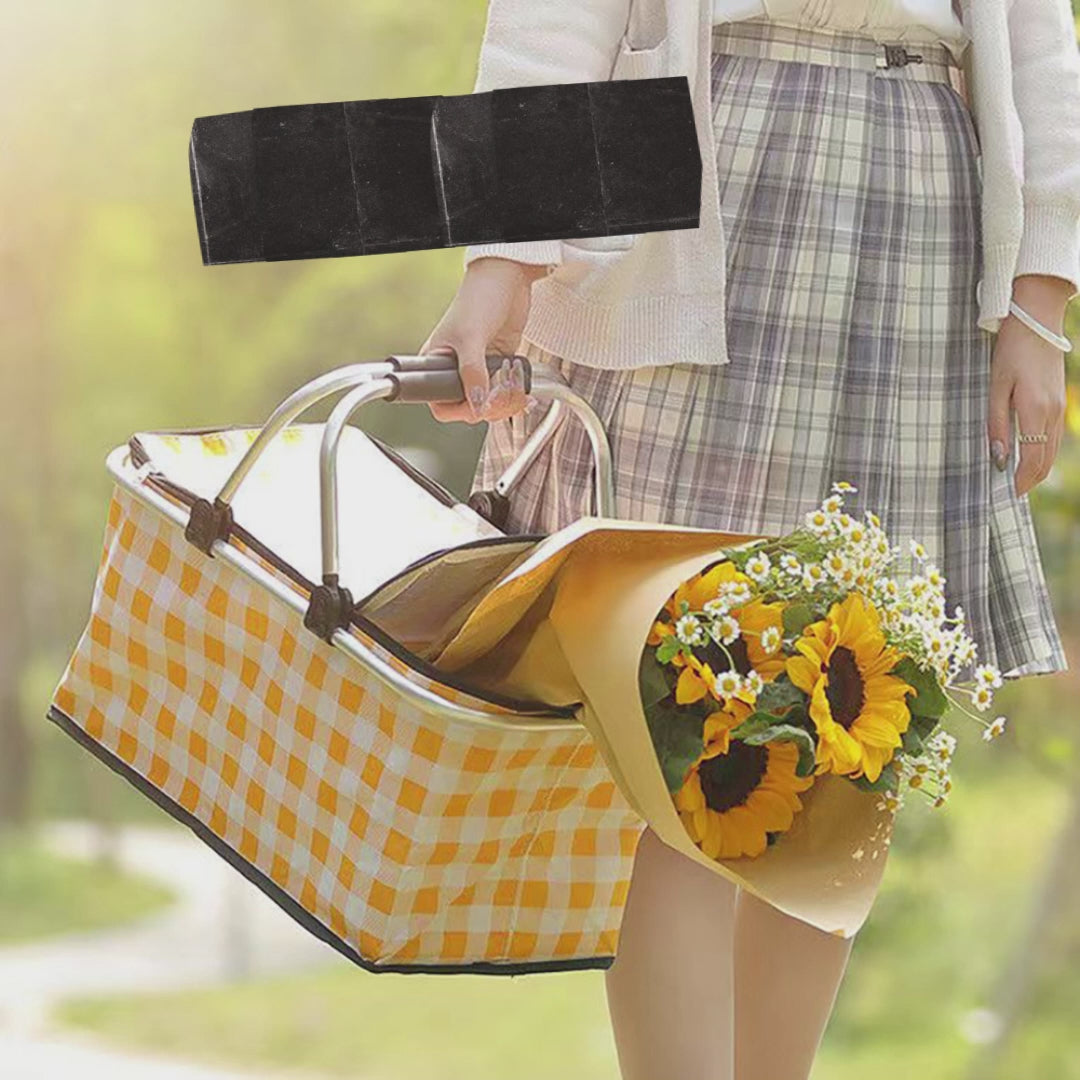 Collapsible Outdoor Camping Portable Insulated Picnic Basket Camping Picnic Ice PackGreen Grid