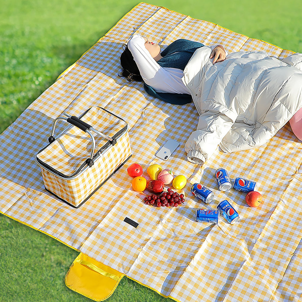 Collapsible Outdoor Camping Portable Insulated Picnic Basket Camping Picnic Ice PackGreen Grid