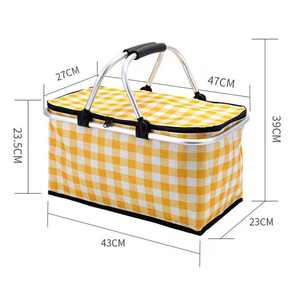 Collapsible Outdoor Camping Portable Insulated Picnic Basket Camping Picnic Ice PackGreen Grid