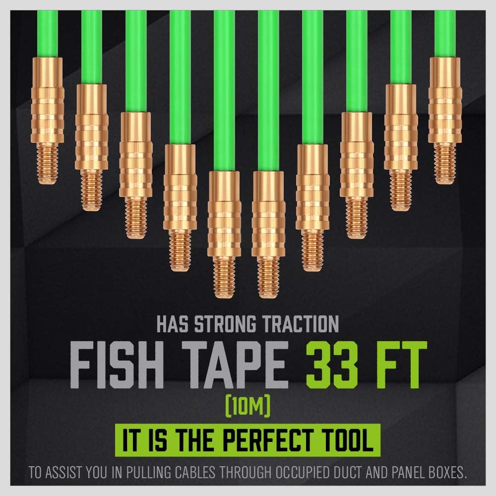 33 FT/10M Fiberglass Running Wire, Pull Push Rod, Fish Tape Cable Coaxial Electrical Fish Tape Pull Push Kit