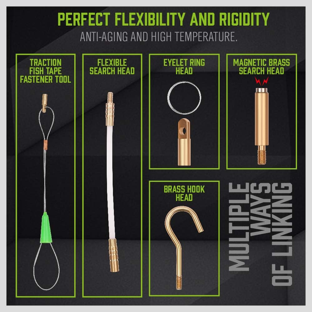33 FT/10M Fiberglass Running Wire, Pull Push Rod, Fish Tape Cable Coaxial Electrical Fish Tape Pull Push Kit
