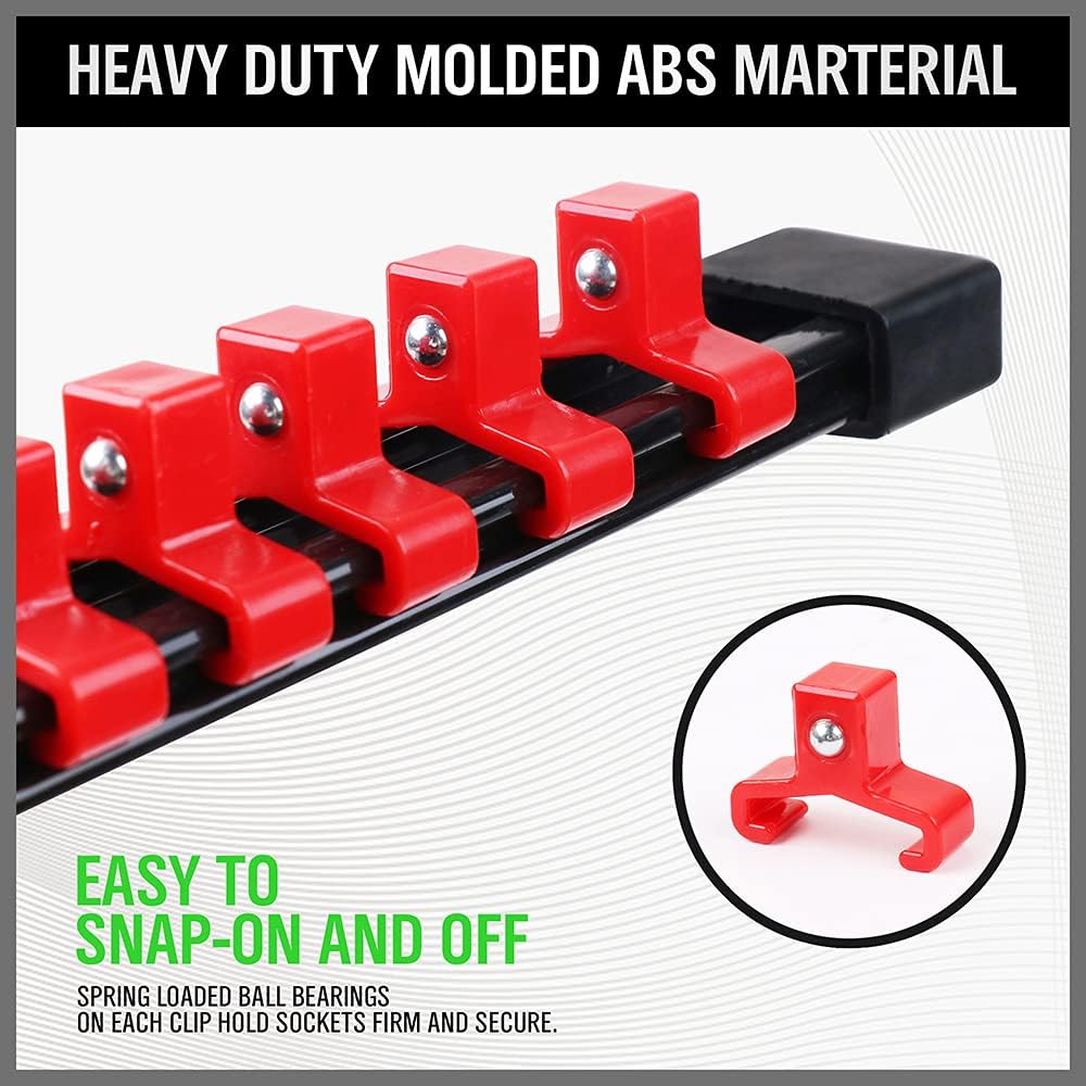 6-Piece Socket Organizer Set, Sockets Holder Rack Rail Mountable 86 Sliding Clips, Premium Quality Socket Holders Workshop Organiser