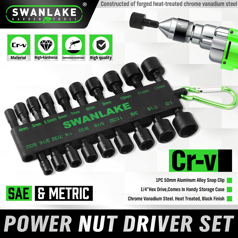 Swanlake 20Pcs Garden Tools Power Nut Driver Set Impact Drill SAE and Metricwill be no tracking