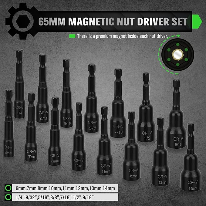 SWANLAKE 39PCS Magnetic Hex Nut Driver Master Kit,1/4