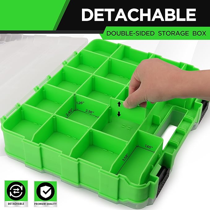 Small Parts Organizer, 34-Compartments Double Side Storage Box with Removable Dividers, Tools Box Screw Organizer For Nuts, Bolts, Screws, Nails, Small Hardware