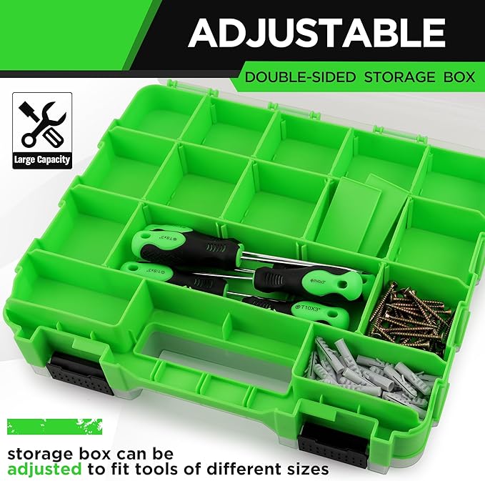 Small Parts Organizer, 34-Compartments Double Side Storage Box with Removable Dividers, Tools Box Screw Organizer For Nuts, Bolts, Screws, Nails, Small Hardware