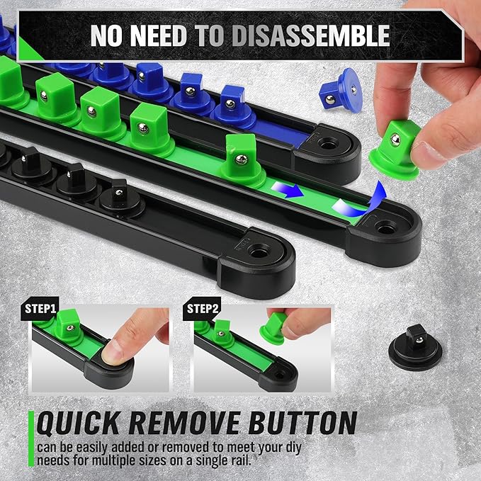 6-Piece Swivel Socket Organiser Set, 1/4-Inch x 26 Clips, 3/8-Inch x 26 Clips, 1/2-Inch x 22 Clips, Premium Quality Socket Storage Holders