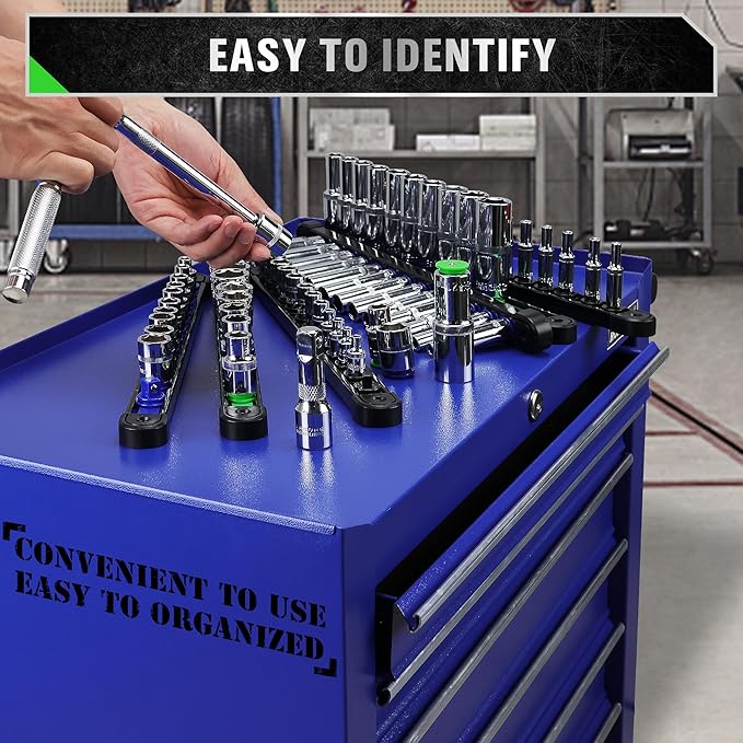 6-Piece Swivel Socket Organiser Set, 1/4-Inch x 26 Clips, 3/8-Inch x 26 Clips, 1/2-Inch x 22 Clips, Premium Quality Socket Storage Holders