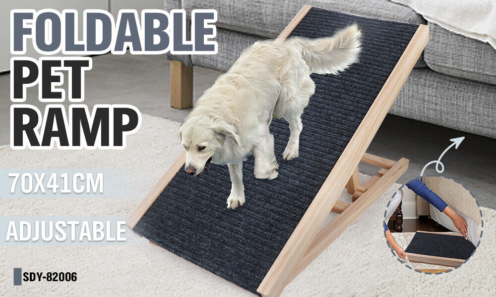 VaKa 70cm Foldable Dog Pet Ramp Adjustable Height Dogs Stairs For Bed Sofa 82006