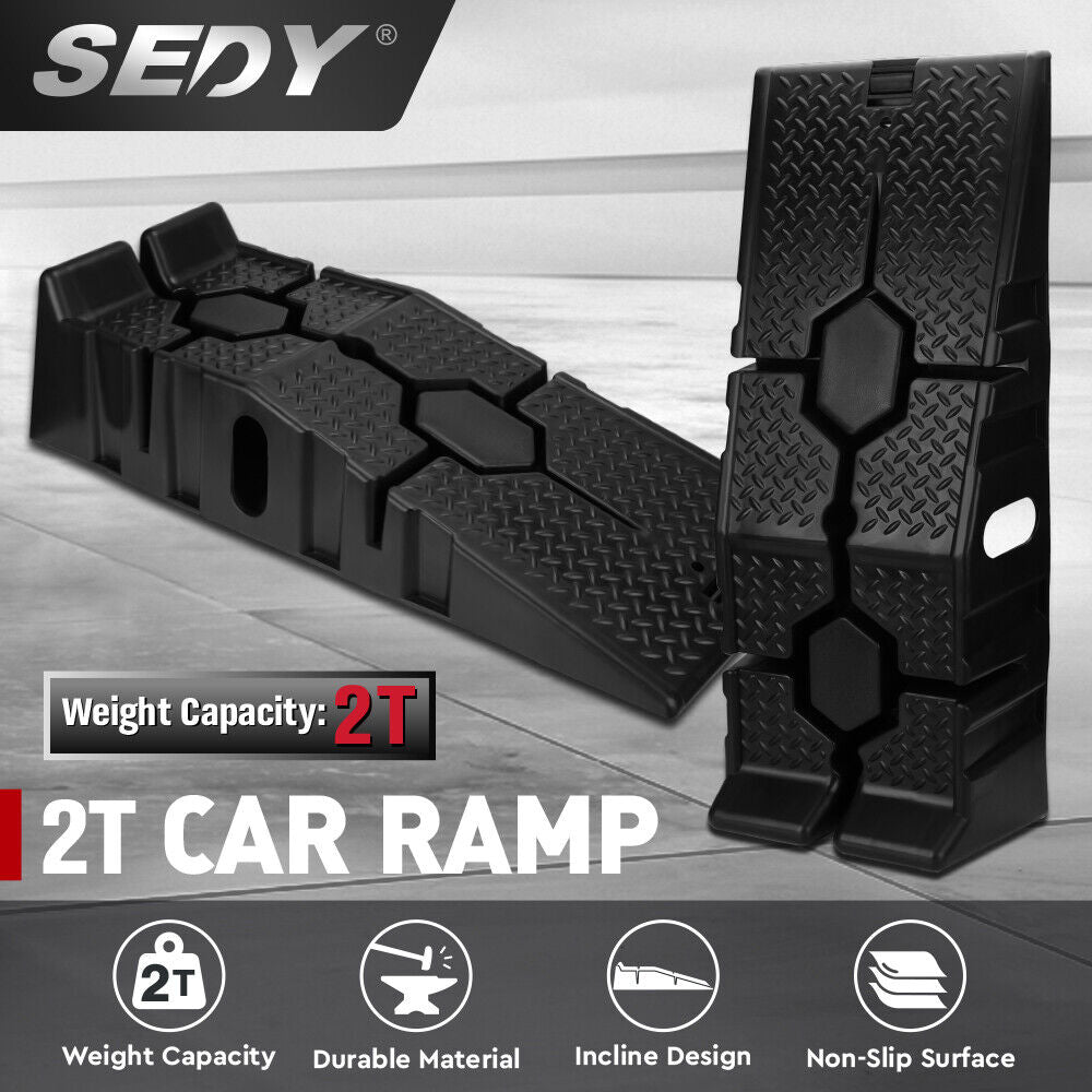 SEDY 2Pcs 2 Ton Heavy Duty Car Ramps 17cm Rise Antiskid Vehicle Service Ramp Au