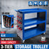 Blue 3-Tier Tool Cart Storage Trolley Toolbox Workshop Garage Organiser 150kg Blue