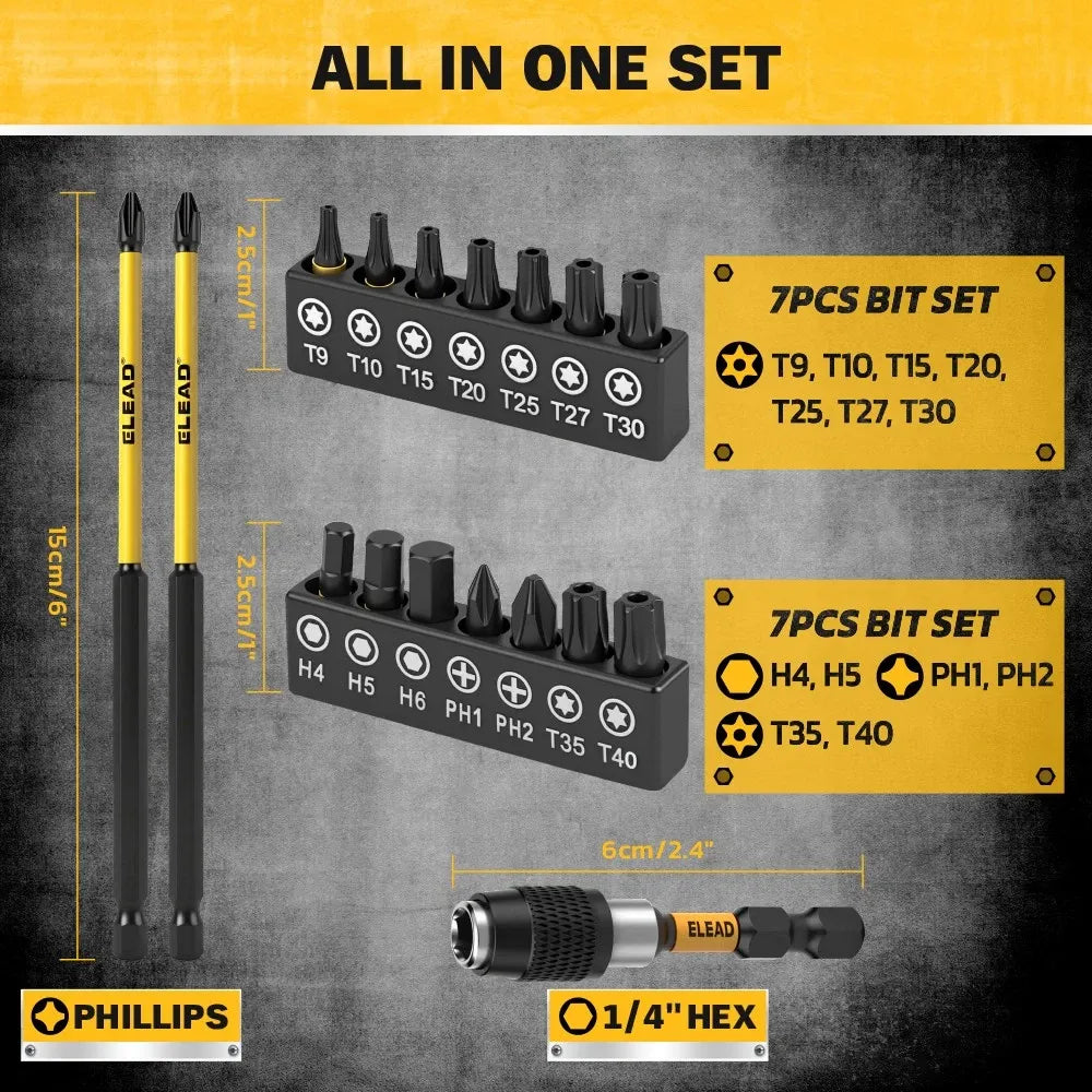 ELEAD 35 Piece Magnetic Nut Driver Bit Set, Metric & SAE 1/4