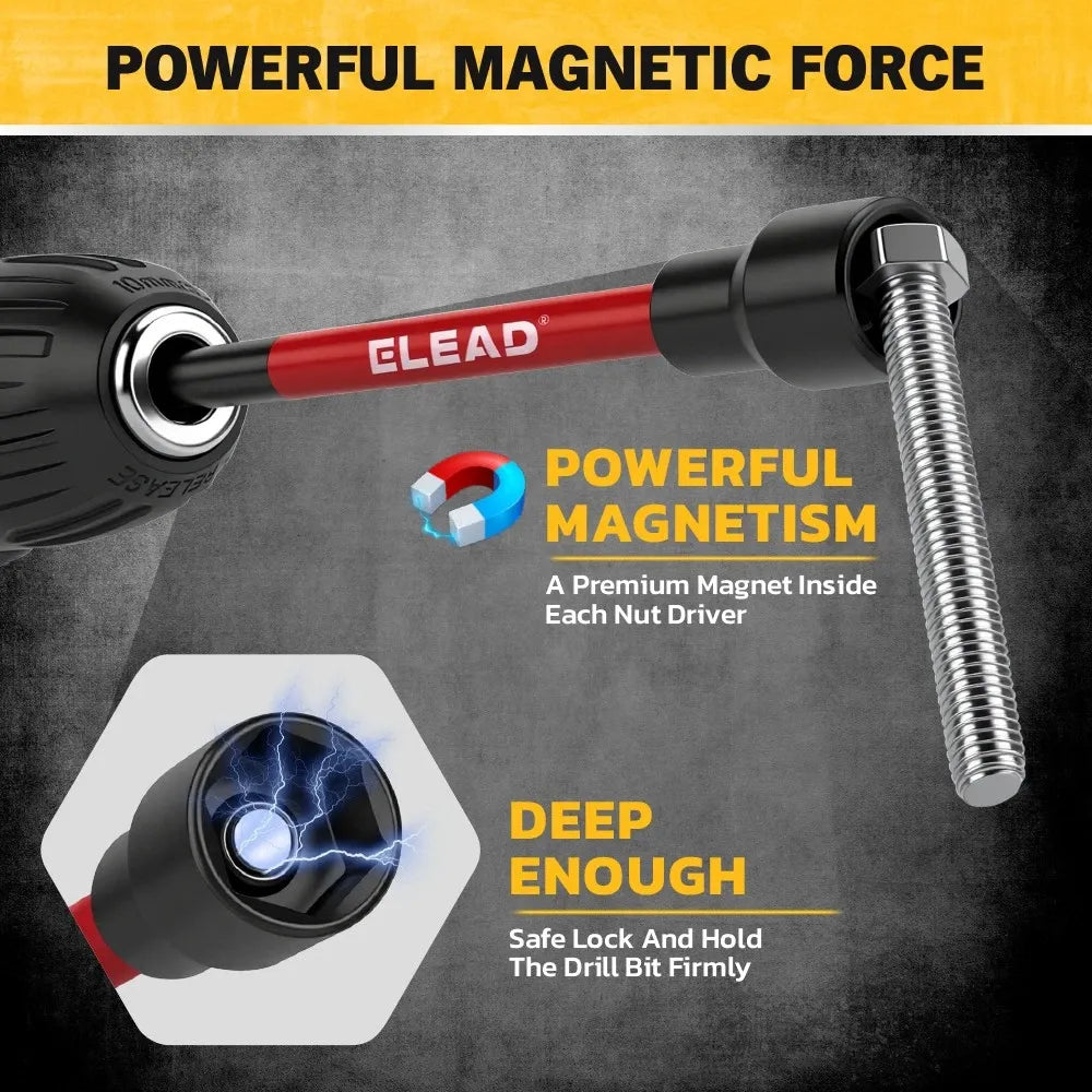 ELEAD 35 Piece Magnetic Nut Driver Bit Set, Metric & SAE 1/4
