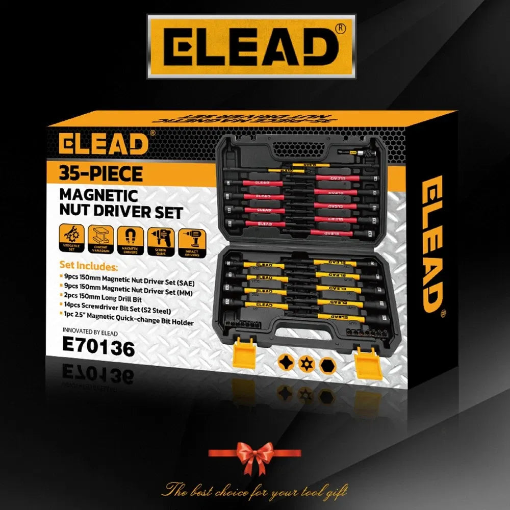 ELEAD 35 Piece Magnetic Nut Driver Bit Set, Metric & SAE 1/4