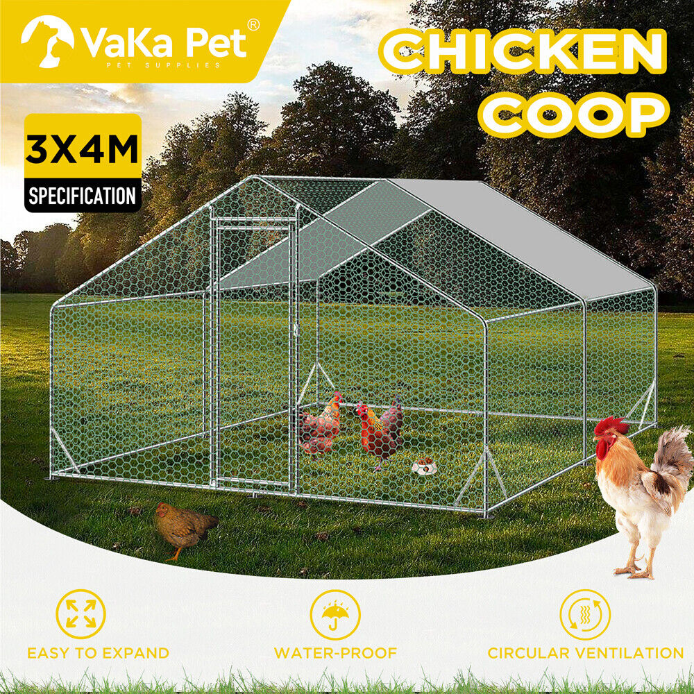 3x4x1.95m Metal Walk-in Chicken Coop Rabbit Hutch Cage Hen House Chook Au