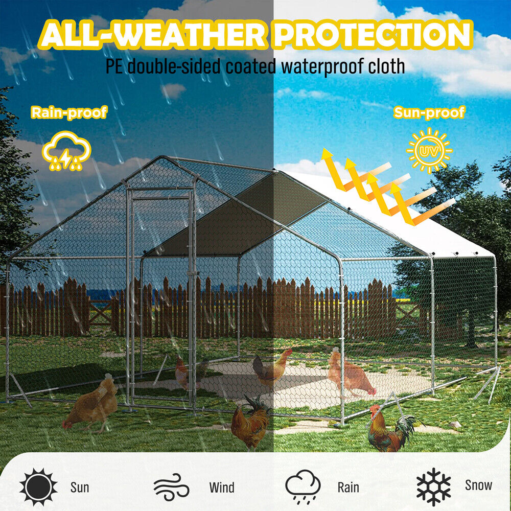 3x4x1.95m Metal Walk-in Chicken Coop Rabbit Hutch Cage Hen House Chook Au