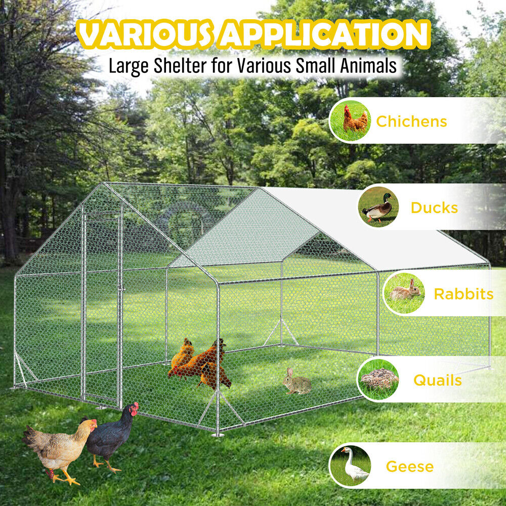 3x4x1.95m Metal Walk-in Chicken Coop Rabbit Hutch Cage Hen House Chook Au