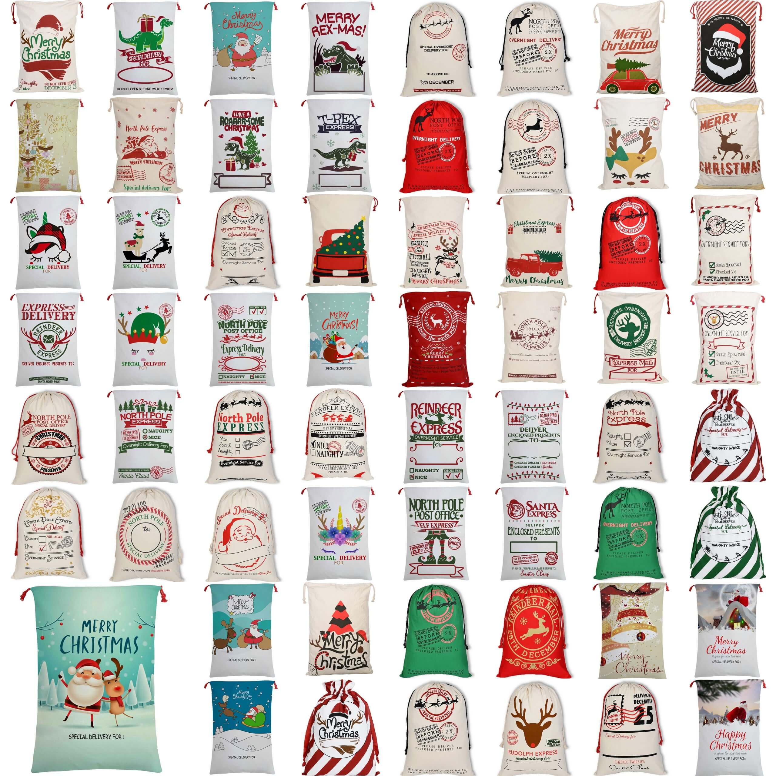 50x70cm Canvas Hessian Christmas Santa Sack Xmas Stocking Reindeer Kids Gift Bag, Cream - First Class Express