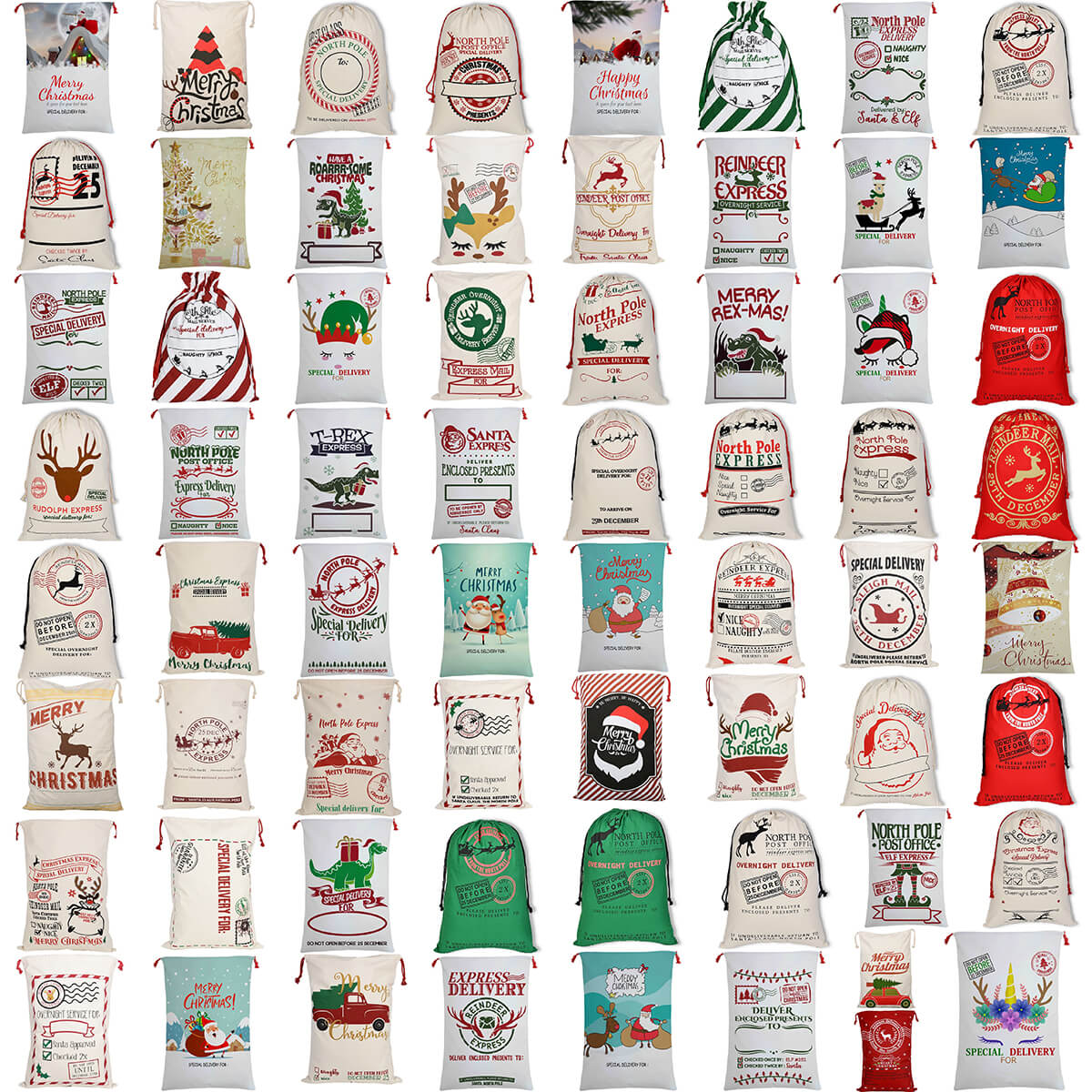 Large Christmas XMAS Hessian Santa Sack Stocking Bag Reindeer Children Gifts Bag, North Pole Mail Service Red