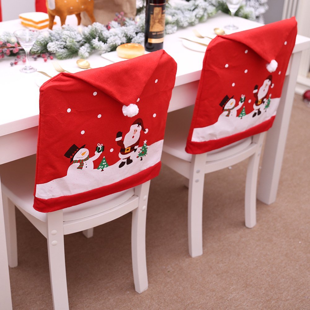 6-10x Christmas Santa Hat Chair Covers Table Cloth Dinner Home DÃ©cor Ornaments, 8PCS Chair Covers