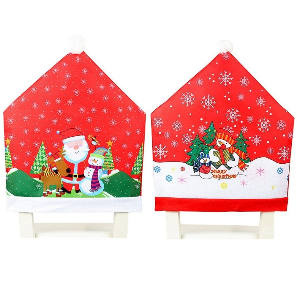 10x Christmas Chair Covers Dinner Table Santa Hat Snowman Home DÃ©cor Ornaments, Santa (10 Chair Covers)