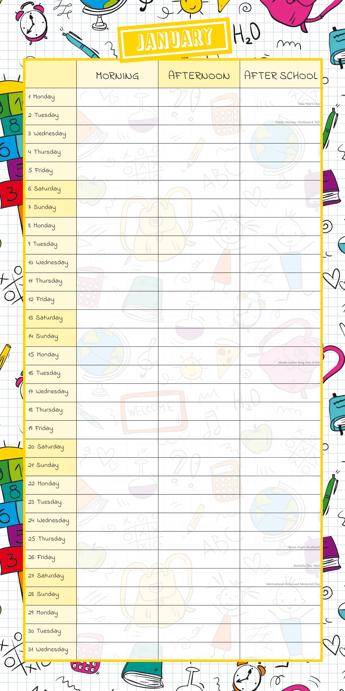 School Planner - 2024 Square Wall Calendar 16 Months Planner Xmas New Year Gift