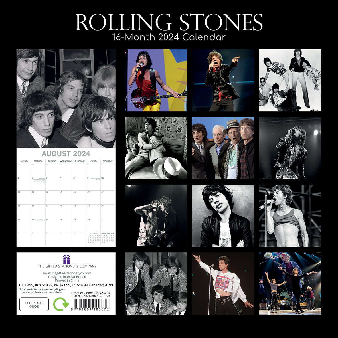 Rolling Stones - 2024 Square Wall Calendar 16 Months Planner Xmas New Year Gift