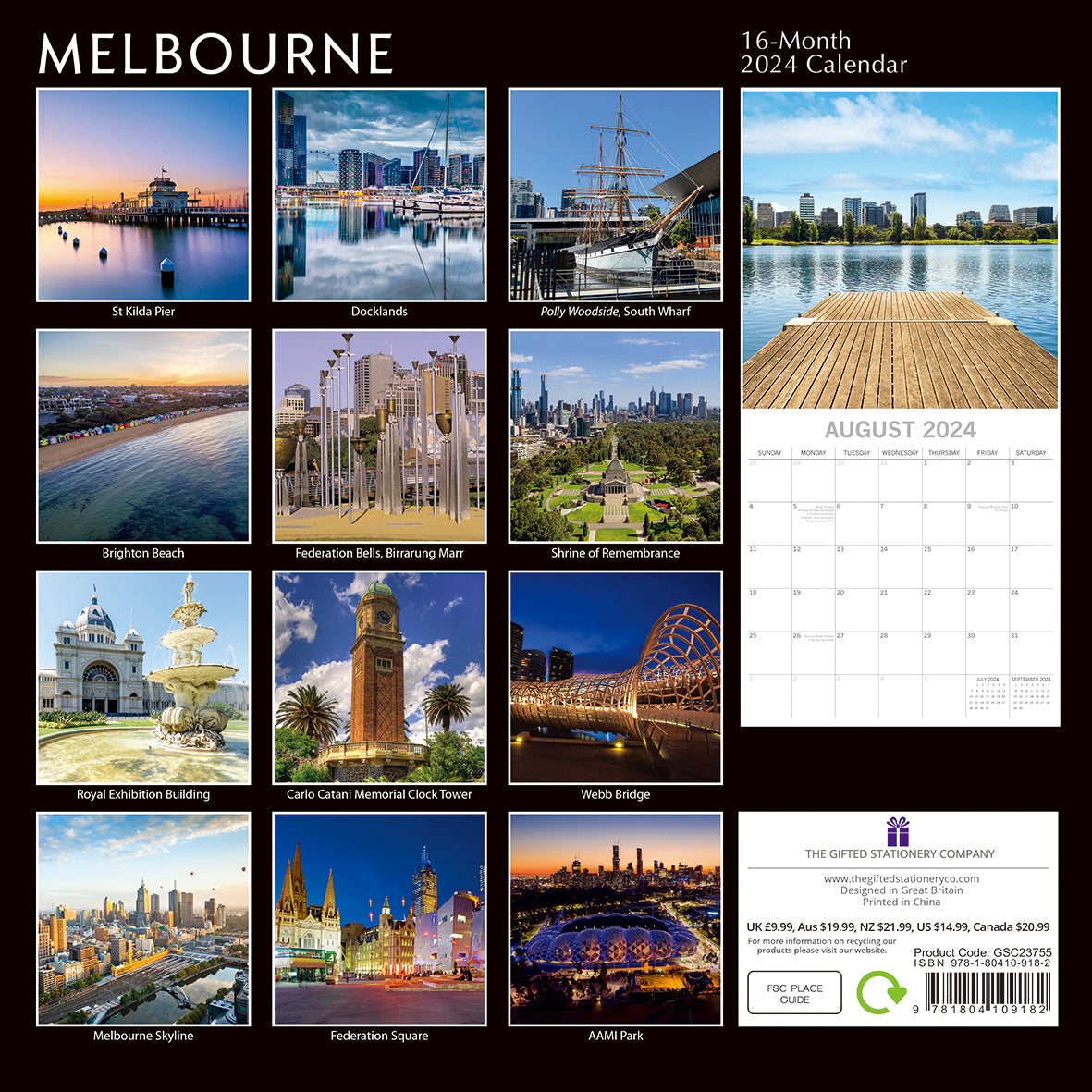 Melbourne - 2024 Square Wall Calendar 16 Months Planner Christmas New Year Gift