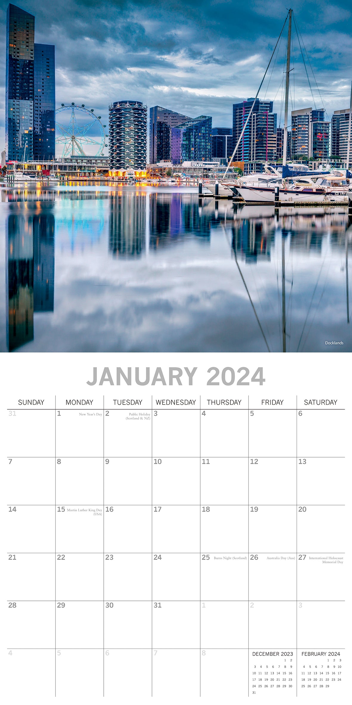 Melbourne - 2024 Square Wall Calendar 16 Months Planner Christmas New Year Gift