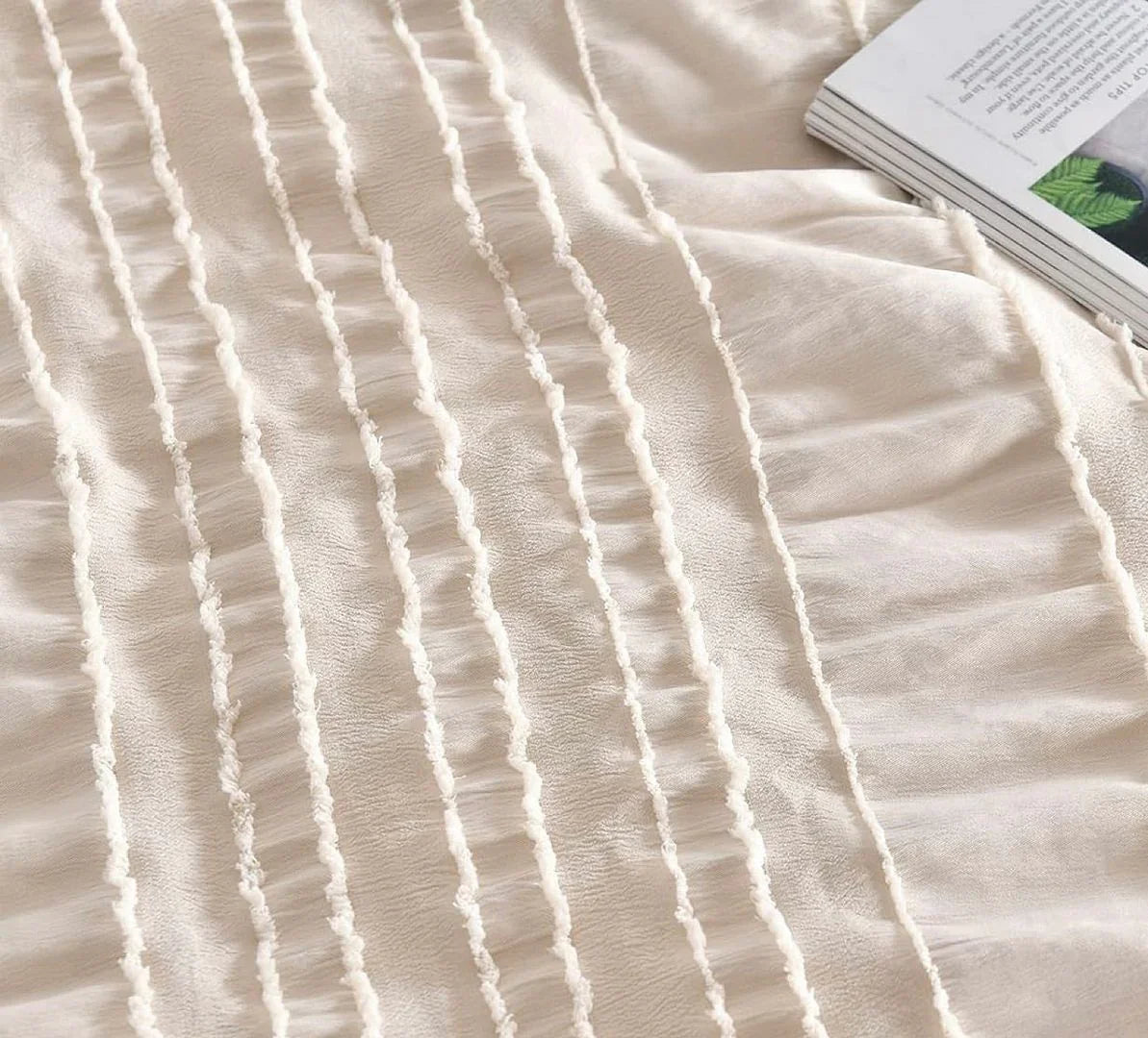 Tufted Boho Striped Embroidery Quilt/Doona/Duvet Cover Set - King Size