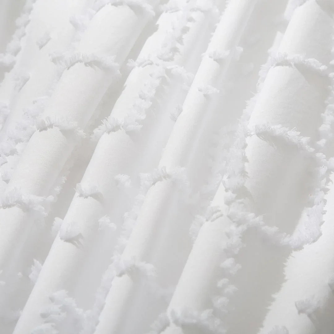 Tufted Boho Embroidery Quilt/Doona/Duvet Cover Set - White - Super King Size