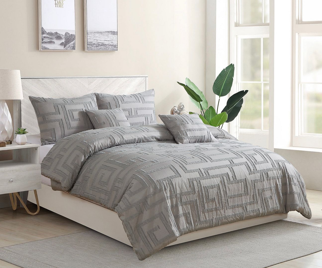 Tufted Jacquard Quilt/Doona/Duvet Cover Set - Grey - Queen Size
