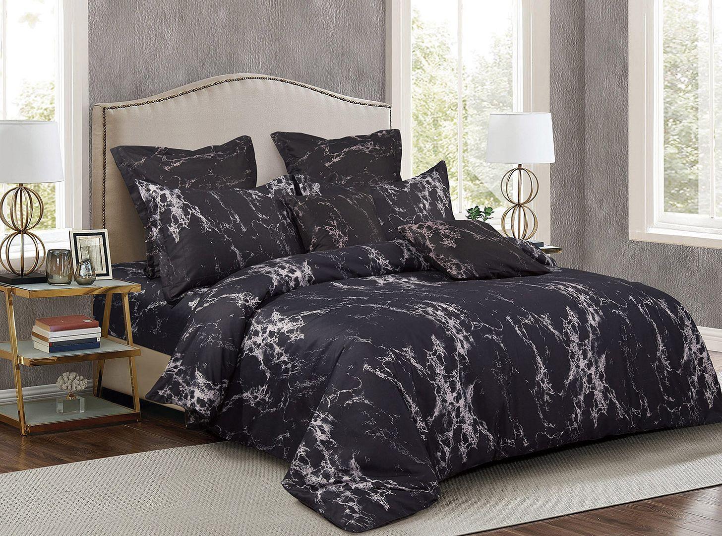 Black Marble Double Size Duvet Quilt Cover Set