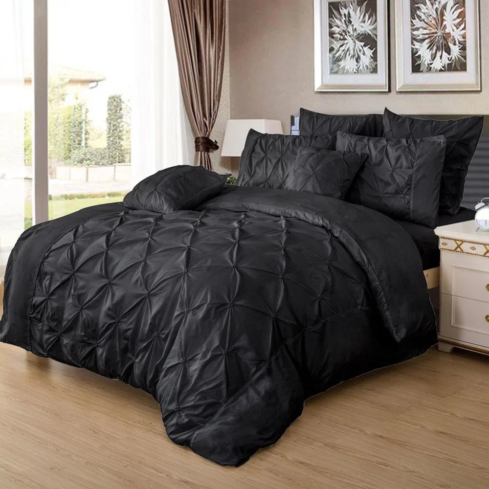 Diamond Pintuck King Size Black Duvet Quilt Cover Set