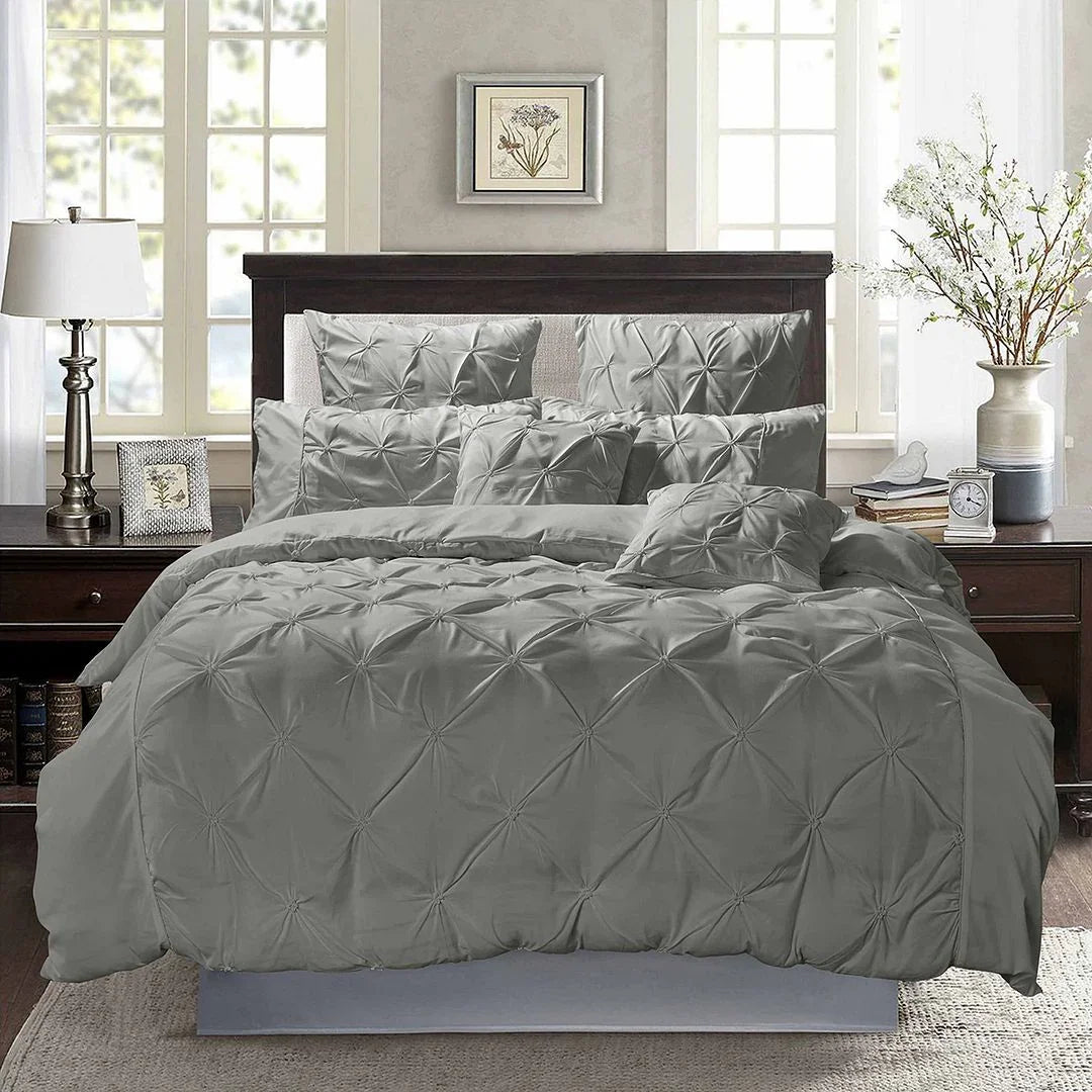 Diamond Pintuck King Size Grey Duvet Quilt Cover Set
