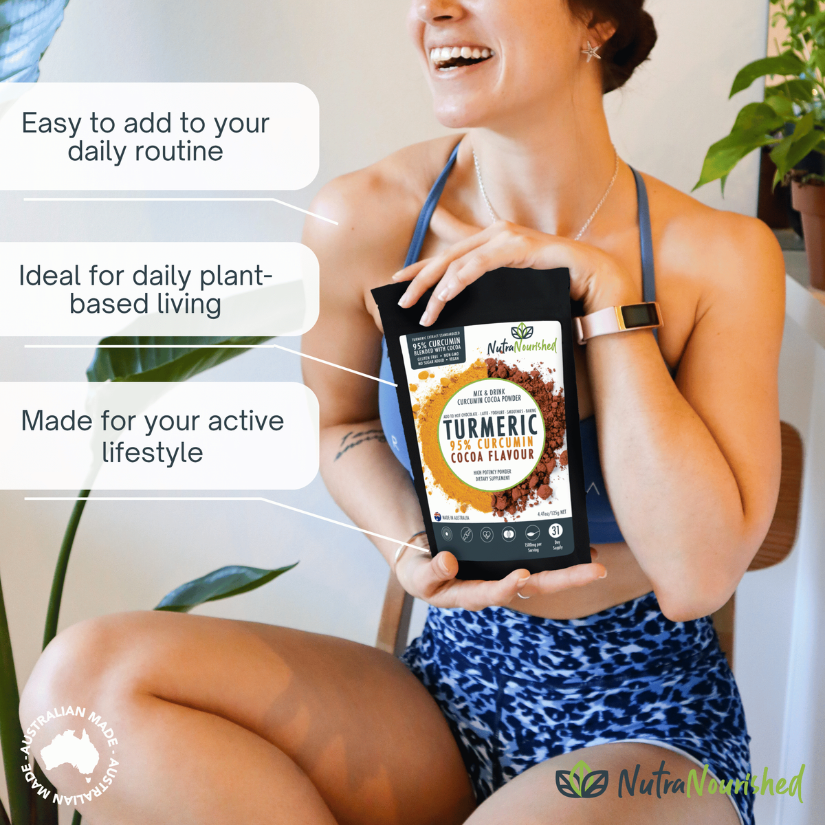95% Organic Curcumin Extract Cocoa Flavour - Turmeric Powder With Black Pepper - Organic and with Black Pepper, 125g