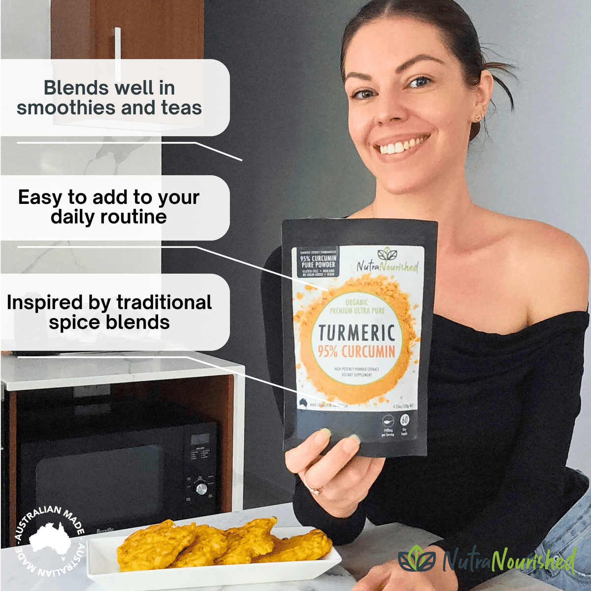 Pure Organic 95% Curcumin Powder (120g/2 months supply) - 1500mg of Turmeric Extract Buffered with Black Pepper