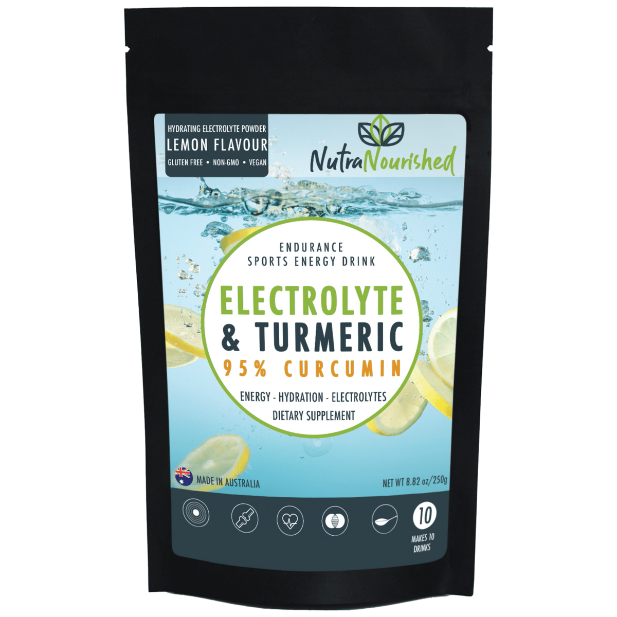 Electrolyte Powder & 95% Pure Organic Curcumin - Lemon Flavour, 250g