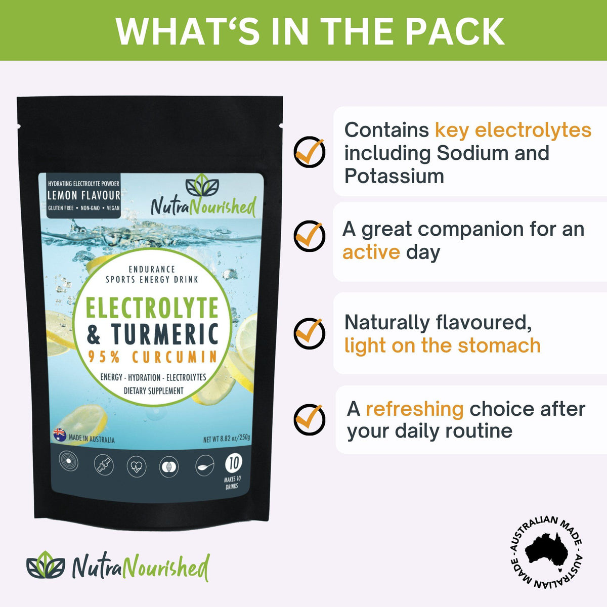 Electrolyte Powder & 95% Pure Organic Curcumin - Lemon Flavour, 250g