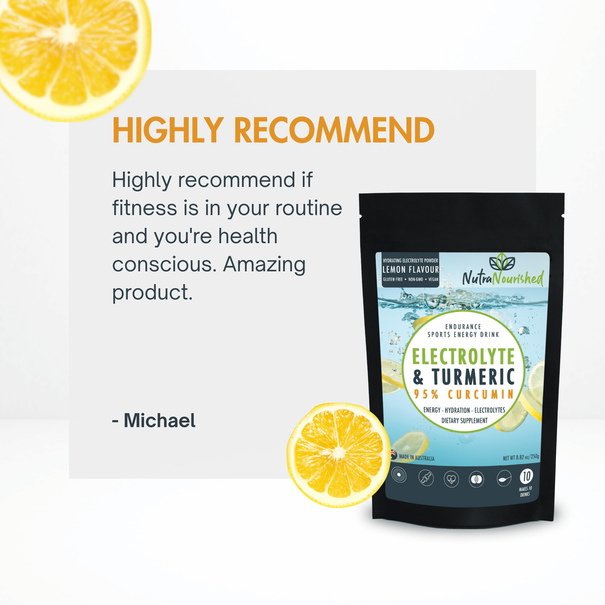 Electrolyte Powder & 95% Pure Organic Curcumin - Lemon Flavour, 250g