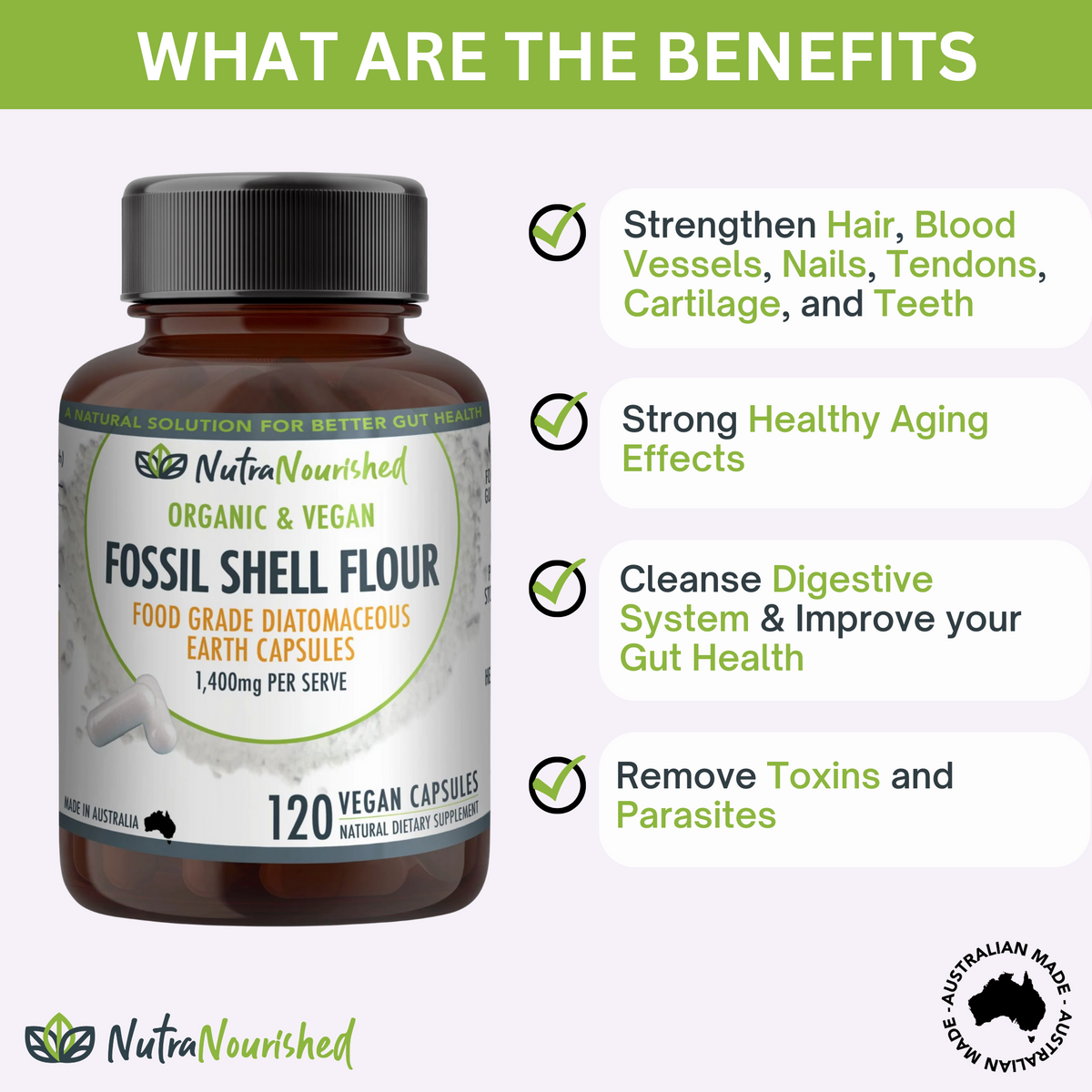 Fossil Shell Flour Capsules (vegan)- Food Grade Diatomaceous Earth 120 caps