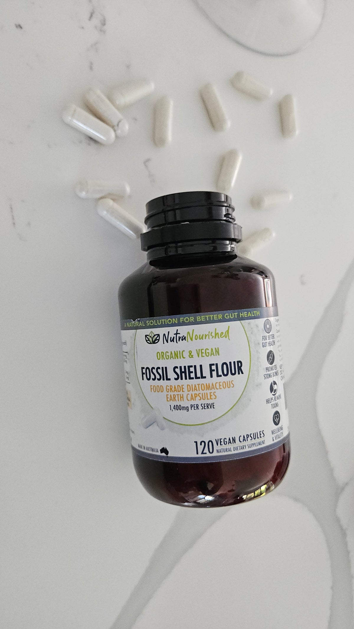 Fossil Shell Flour Capsules (vegan)- Food Grade Diatomaceous Earth 120 caps