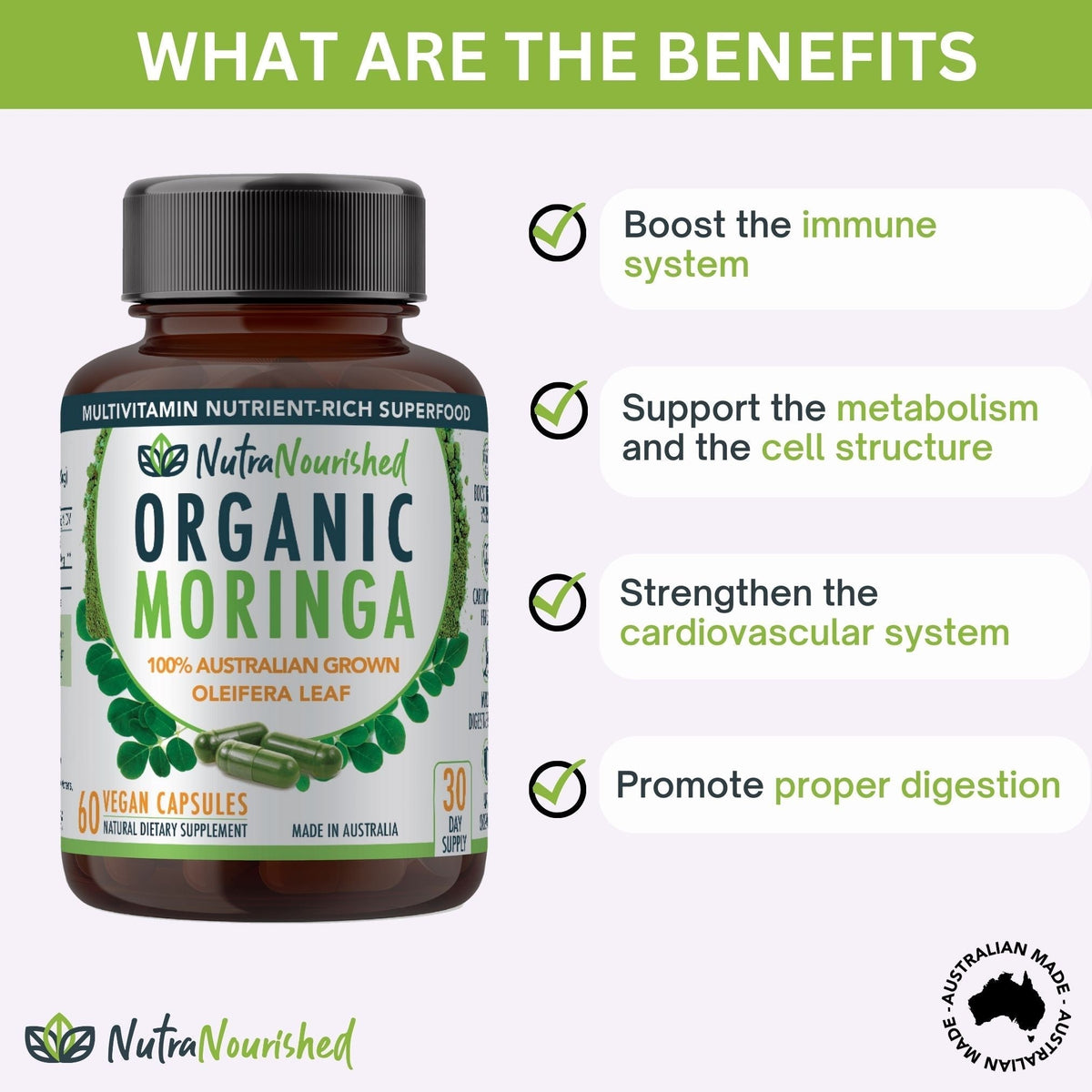REFILL BAG - Organic Moringa Leaf Capsules - 180 Vegan Capsules