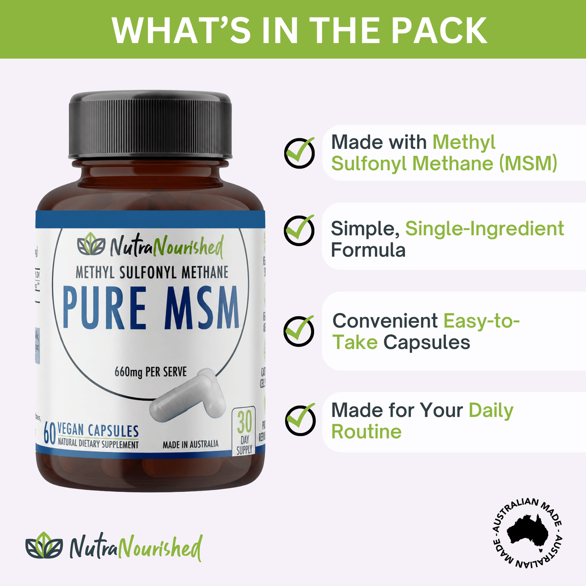 Pure MSM Capsules - Methyl Sulfonyl Methane - (660mg), 60 Vegan Capsules/1 Month