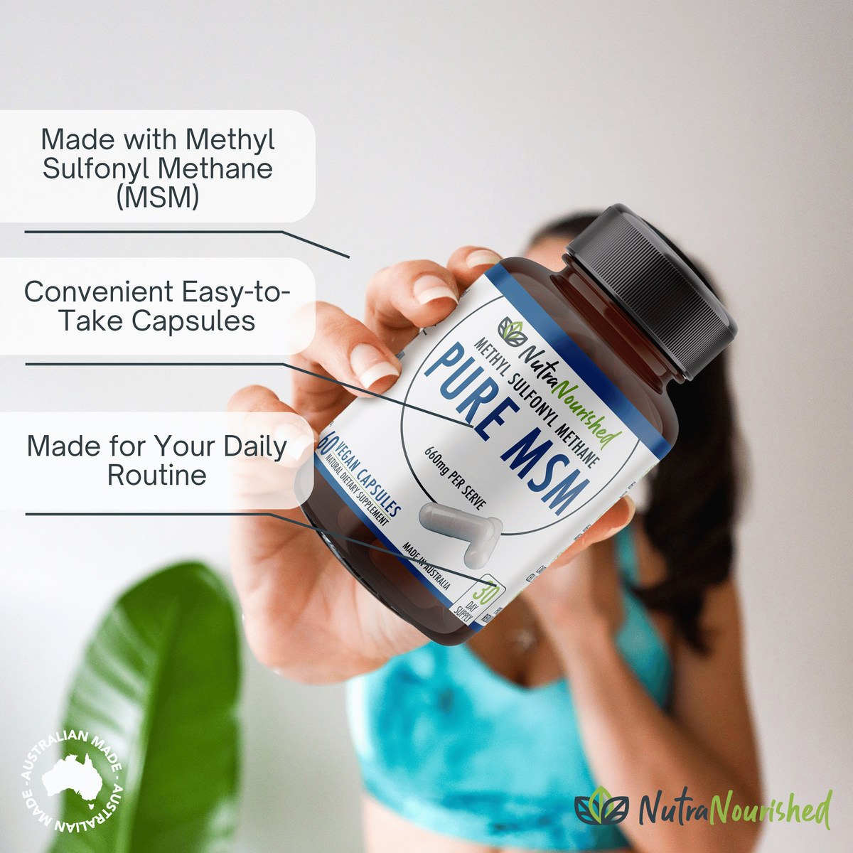 Pure MSM Capsules - Methyl Sulfonyl Methane - (660mg), 60 Vegan Capsules/1 Month