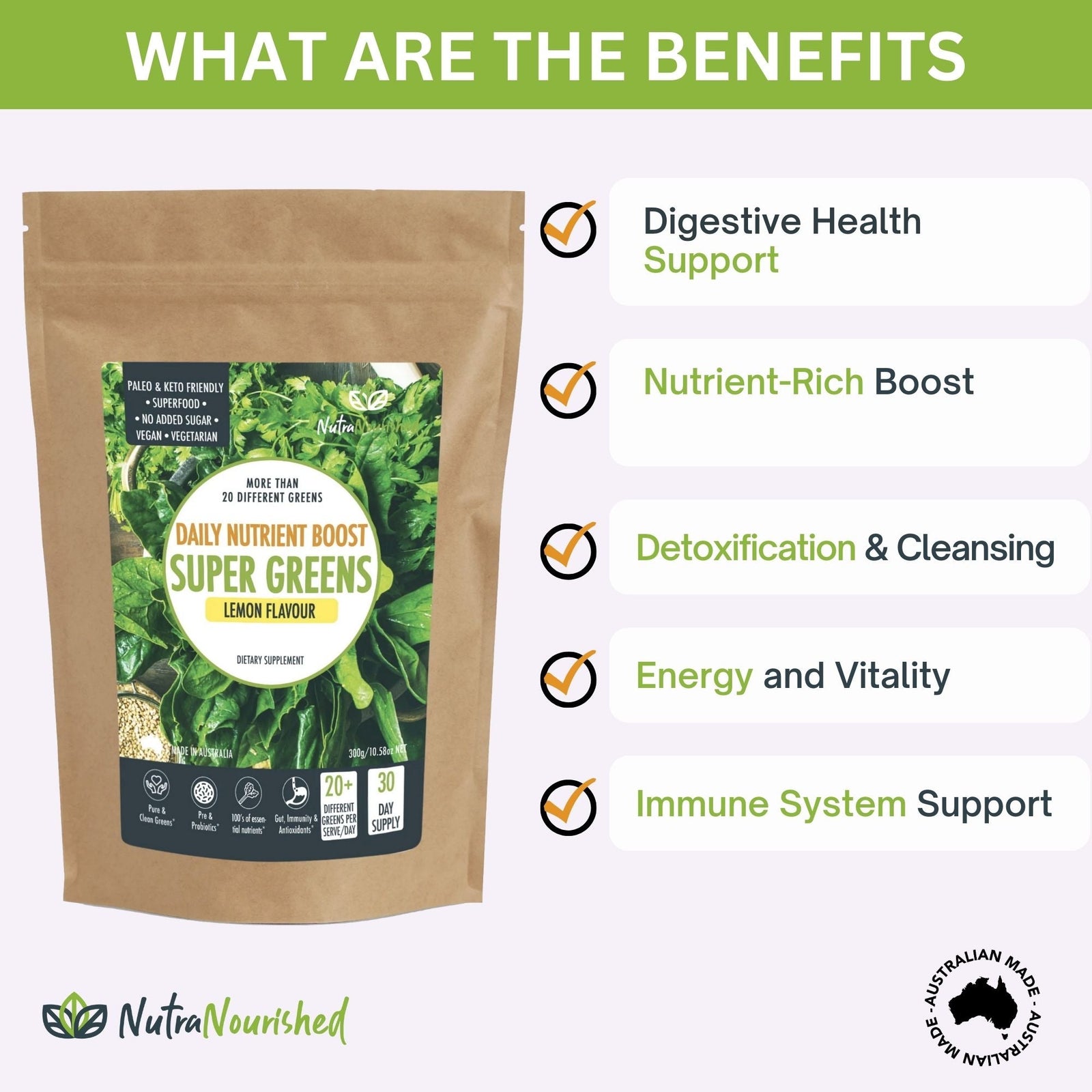 Super Greens Powder ‚Äì Energising Superfood Blend - Nutrients  and Vitamins of 20 Greens