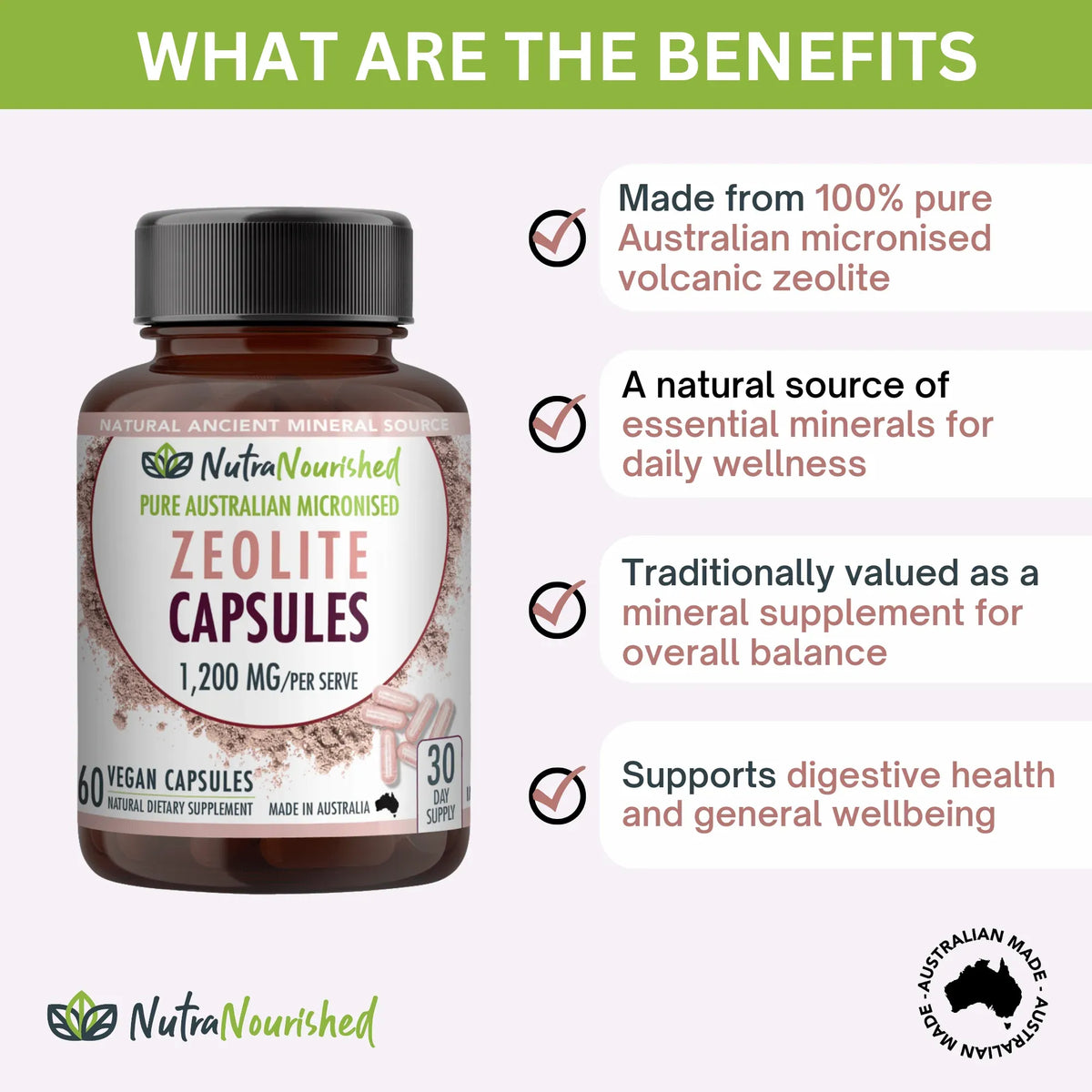 Nutra Nourished Zeolite Capsules 60 Vegan Caps 600mg Micronised Volcanic Mineral