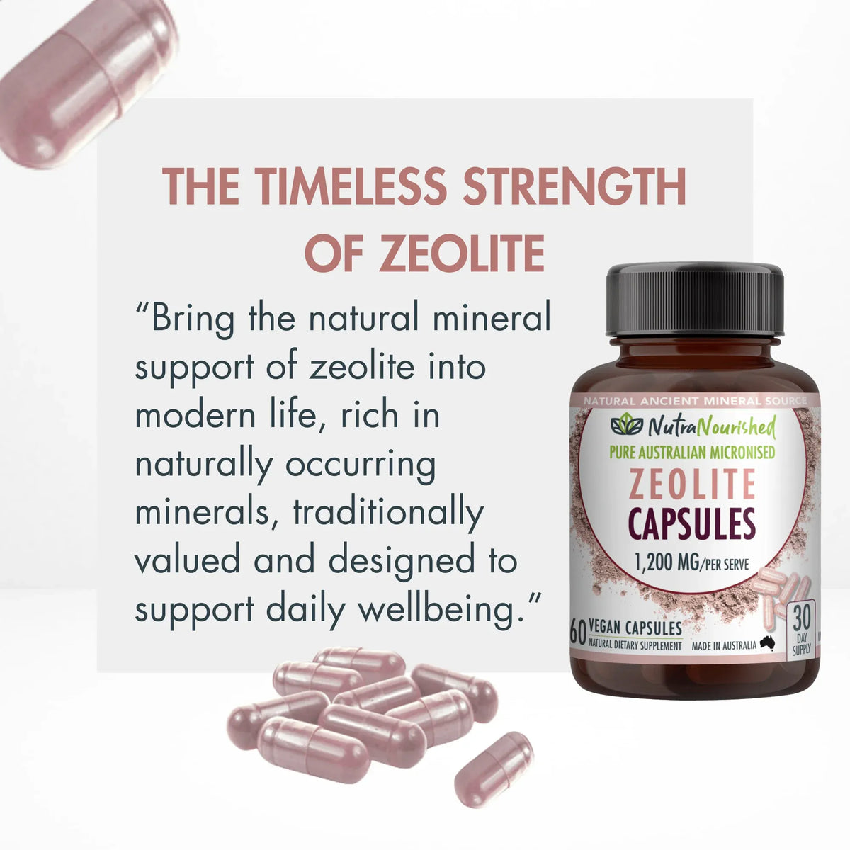 Nutra Nourished Zeolite Capsules 60 Vegan Caps 600mg Micronised Volcanic Mineral