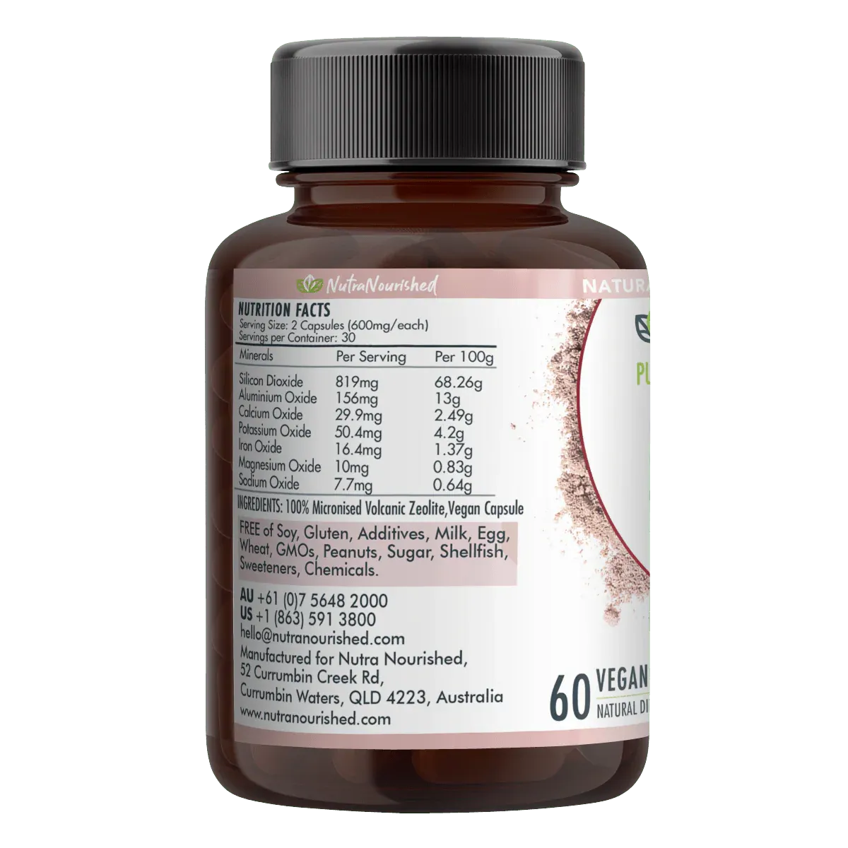 Nutra Nourished Zeolite Capsules 60 Vegan Caps 600mg Micronised Volcanic Mineral