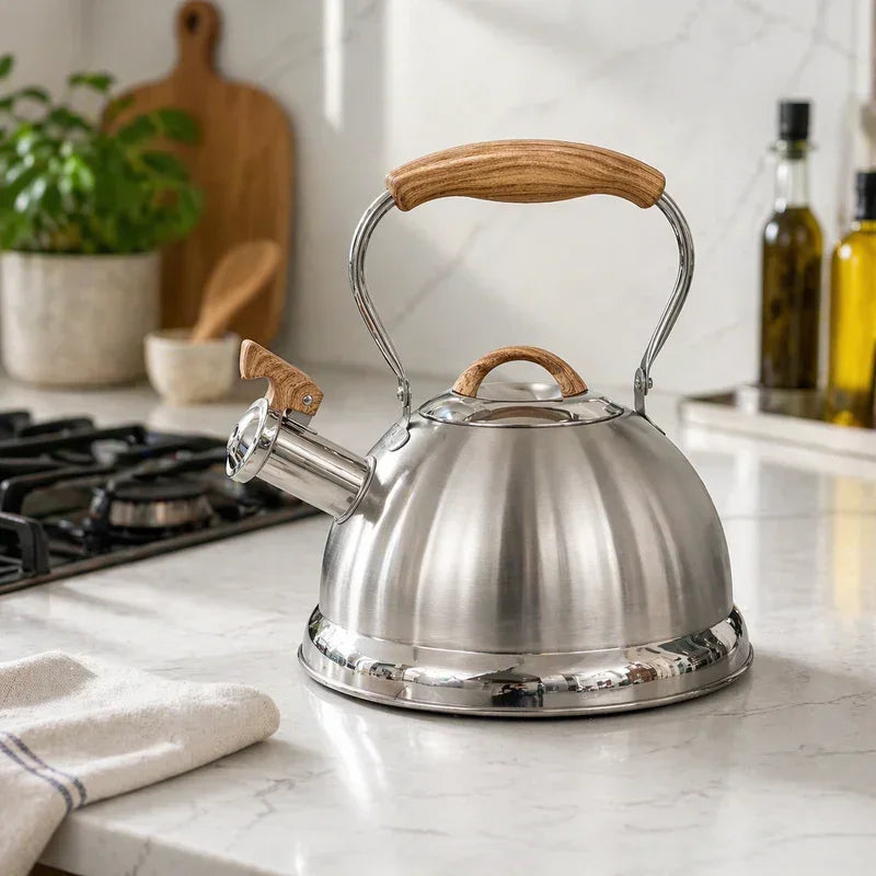 Whistling Kettle 2.8L – Stainless Steel Foldable Handle Camping/Home